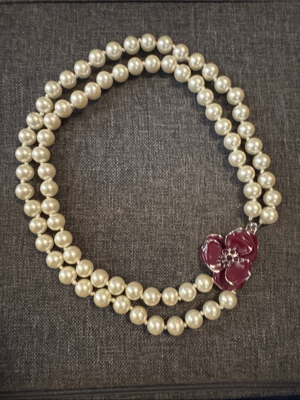 Pearl Necklace with Purple Flower Accent